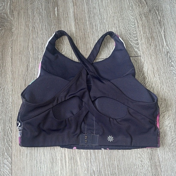 Athleta Floral Printed Blossom High Neck Sports Yoga Bra Spring Night Medium - Picture 2 of 4
